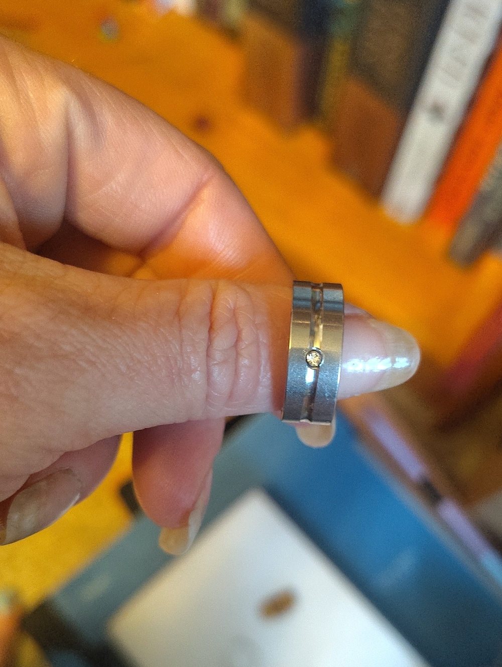Silver-Tone Stainless Steel Women’s Ring with Center Crystal